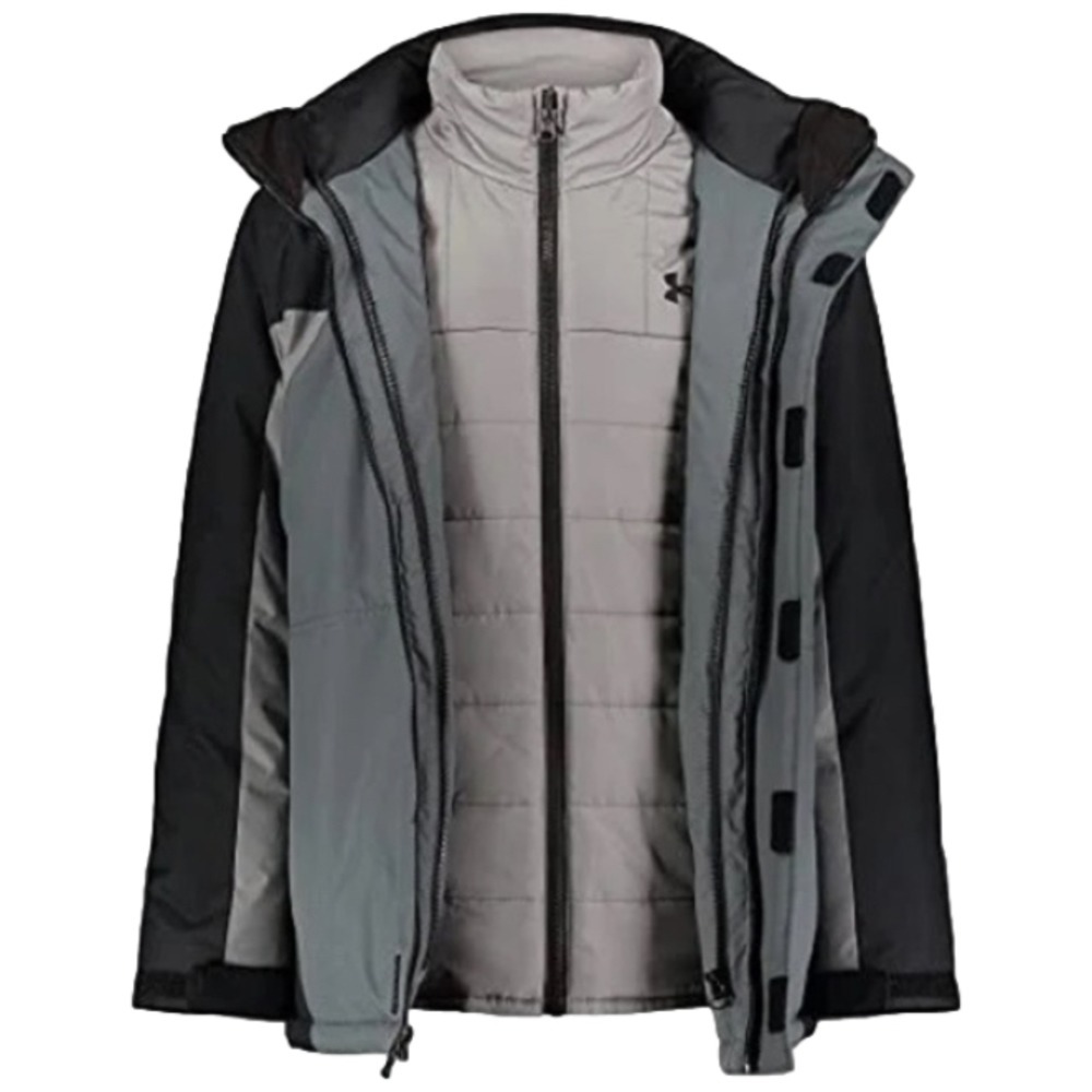 Under Armour New Boys Size 4 Westward 3 in 1 Waterproof Fleece Jacket Black Gray